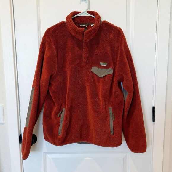 LL Bean Red Fleece T Snap Pullover - Picture 1 of 8
